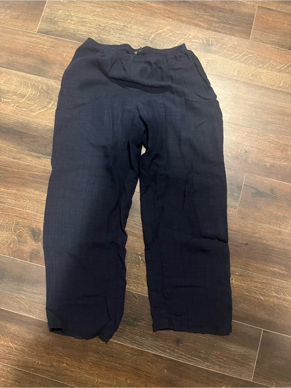 Eileen Fisher Navy Linen Blend Wide-Leg Women's Pants Petite Small